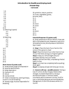 Preview of Introduction to Healthcare Employment - Test answer key