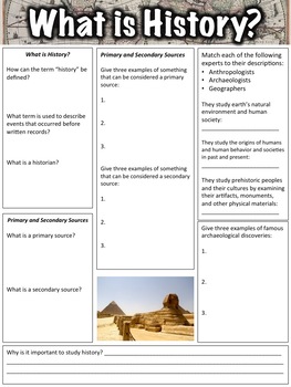 introduction to history worksheet by middle school history and geography