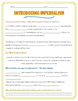 Preview of Introduction to Imperialism Scaffolded Notes - Alberta Grade 7 Social Studies
