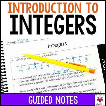 Preview of Introduction to Integers Guided Notes - Integers Notes