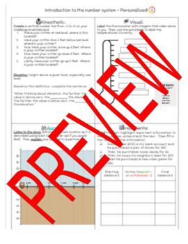 Preview of Introduction to Integers: Personalized for learning styles 