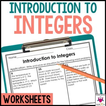 Preview of Introduction to Integers Worksheets