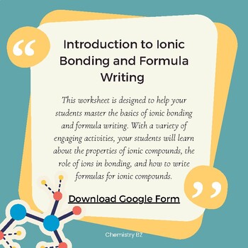 Preview of Introduction to Ionic Bonding and Formula Writing