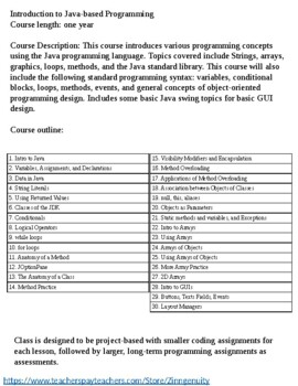 Preview of Introduction to Java-based Programming Course Outline