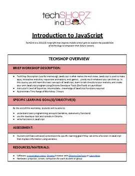 Preview of Introduction to JavaScript - TechGirlz Workshop Plan