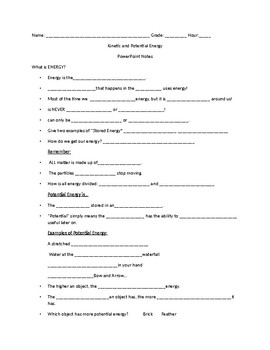 Preview of Introduction to Kinetic and Potential Energy: Guided Notes to PP