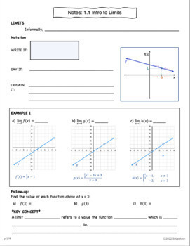 Preview of Introduction to Limits - Lesson Plan/Guided Notes & Worksheet