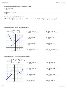 Introduction to Limits - Worksheet with Key by SoLa Math | TPT