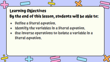 Preview of Introduction to Literal Equations | EasyEdit Google Slides