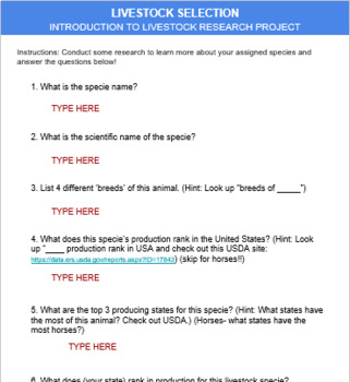 Preview of Introduction to Livestock / Animal Science Research Project