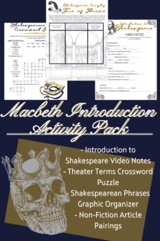 Preview of Introduction to Macbeth and Shakespeare Activity Pack Worksheets DIGITAL & PRINT