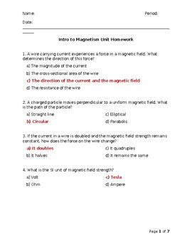 Preview of Introduction to Magnetism Homework Set - 20 Questions and Answers