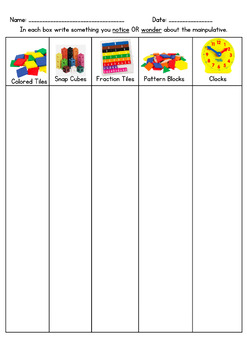 Preview of Introduction to Math Manipulatives Worksheet