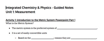 Preview of Introduction to Metric System GUIDED NOTES  - STUDENT VERSION (Editable)