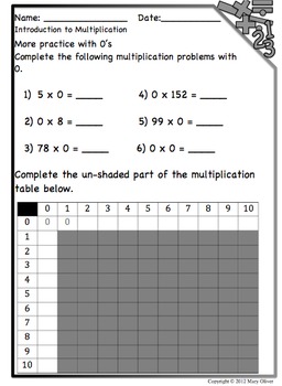 Introduction to Multiplication Workbook Part 1: Multiplying with 0 & 1