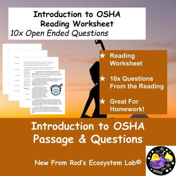 Preview of Introduction to OSHA Reading Worksheet **Editable**