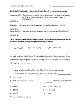 Preview of Introduction to One Dimension Motion