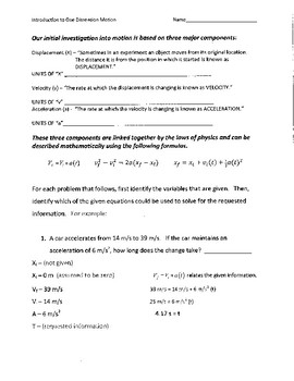 Preview of Introduction to One Dimension Motion (Blank and Key)