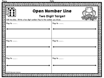 Introduction to Open Number Line: Hop to a Target Number Worksheets