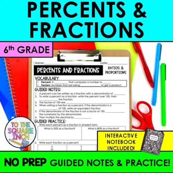 Preview of Percents and Fractions Notes & Practice | + Interactive Notebook Pages