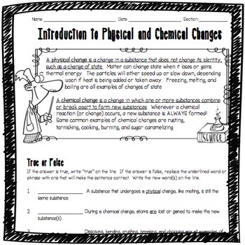 Preview of Introduction to Physical and Chemical Changes Worksheet