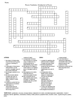 Introduction to Physics Crossword Puzzle by DocBee Enterprises TpT