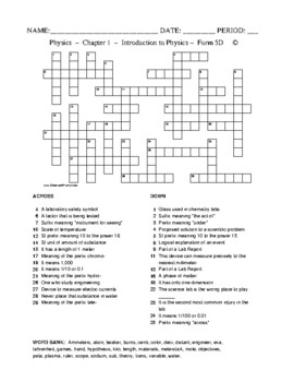 Introduction to Physics HS Physics Crossword with Word Bank