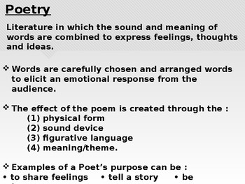 Preview of Introduction to Poetry - Poetic Devices