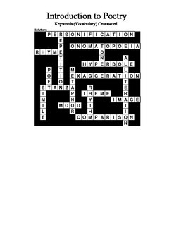 Poetry Vocabulary Crossword by M Walsh Teachers Pay Teachers
