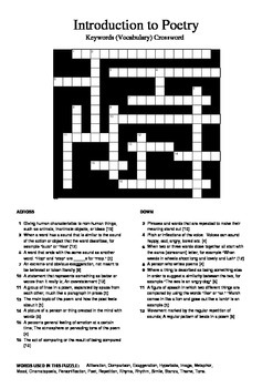 Poetry Vocabulary Crossword by M Walsh TPT