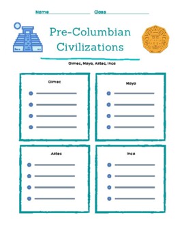 Preview of Introduction to Pre-Columbian Civilizations Graphic Organizer