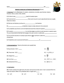 Preview of Introduction to Probability Worksheet #1