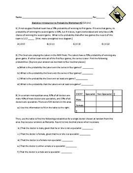 Preview of Introduction to Probability Worksheet #2