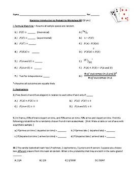 Preview of Introduction to Probability Worksheet #3