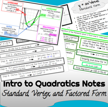 Preview of Introduction to Quadratics Notes Algebra 2 