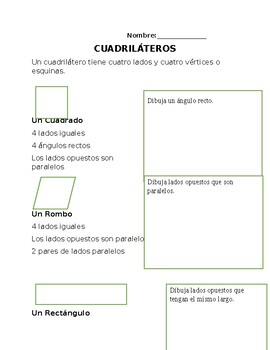 Preview of Introduction to Quadrilaterals in Spanish for 3rd Grade