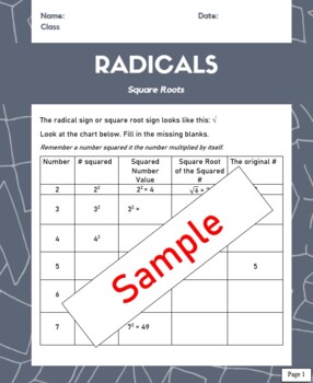 Preview of Introduction to Radicals with Variables Worksheets