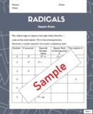 Introduction to Radicals with Variables Worksheets