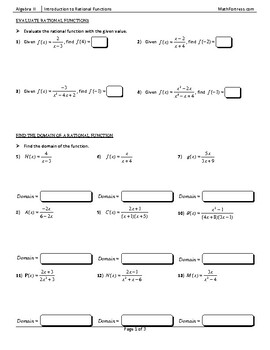 Preview of Introduction to Rational Functions Worksheet