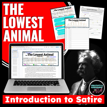 Preview of Introduction to Satire Lesson "The Lowest Animal" Mark Twain Debate Activity