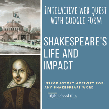 Preview of Introduction to Shakespeare Guided Google Form Web Quest; His Life and Works