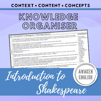 Preview of Introduction to Shakespeare: Knowledge Organiser