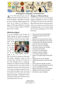 Preview of Introduction to Shakespeare's Language ANY PLAY (Handout + Worksheet + ANSWERS)