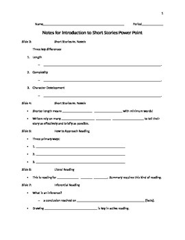 Preview of Introduction to Short Stories Power Point: Student notes handout