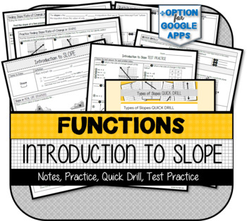 Preview of Introduction to Slope (NOTES, PRACTICE, QUICK DRILL, TEST PRACTICE)