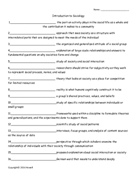 Introduction To Sociology Quiz Or Worksheet For Sociology Tpt