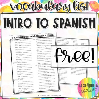 Preview of Introduction to Spanish Basic Vocab List FREE
