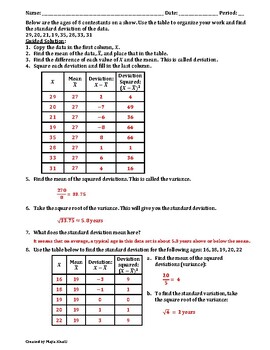 Introduction to Standard Deviation Worksheet - Teaching the Lesson