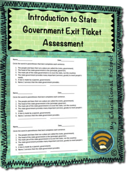 Preview of Introduction to State Government Exit Ticket Assessment