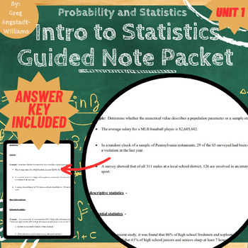 Preview of Introduction to Statistics Guided Note Packet (Unit 1)